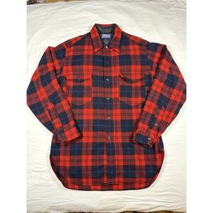 VTG 60s PENDLETON Board Shirt Red Black Plaid WOOL Loop Collar Large (16) MINT